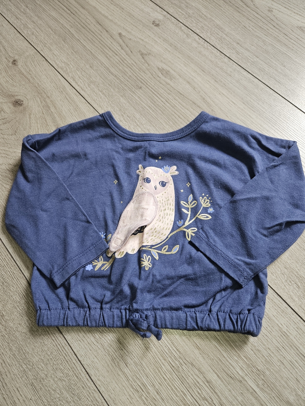 Carter's 12M Navy Long-Sleeve Owl Graphic Top with Drawstring